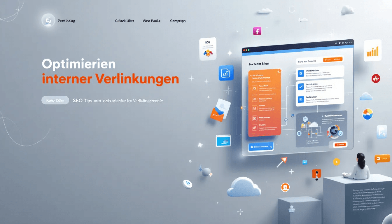 Grafik zur Optimierung interner Verlinkungen auf Webseiten, mit SEO Tipps.