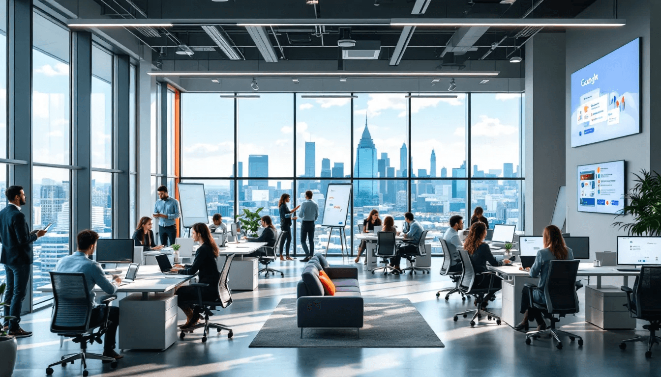 Das Bild zeigt ein Team von Experten einer Google Ads Agentur in Zürich, das an einer Strategie für erfolgreiche Online-Marketing-Kampagnen arbeitet. Sie analysieren Daten und optimieren ihre Ads Kampagnen, um die Sichtbarkeit und Conversion Rate für ihre Kunden zu erhöhen.